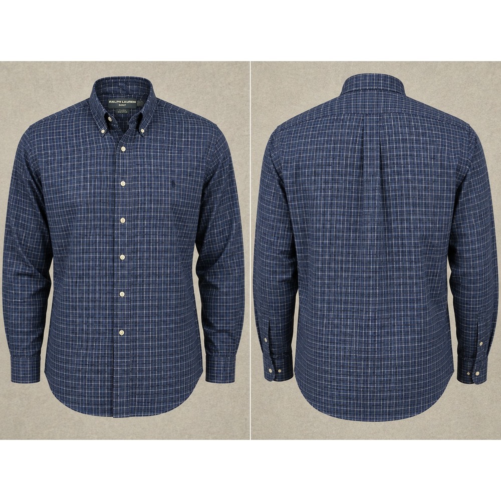Vintage Ralph Lauren Golf Tilden Shirt Mens XL Blue Plaid Button Down Preppy